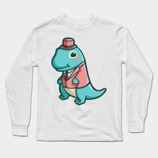 Cute T-Rex Gentleman Dino in Hat Dinosaur Long Sleeve T-Shirt